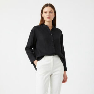 Eileen Fisher Italian Fabric Black Button Down Shirt - Medium